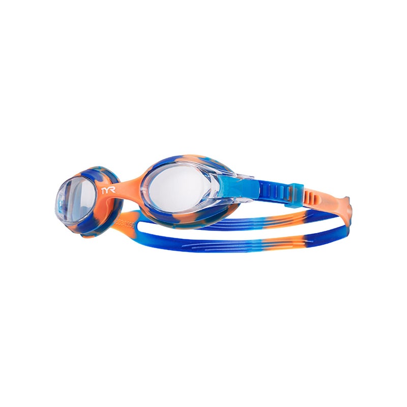 TYR Swimple Tie-Dye Kids' Swim Goggles - Non-Mirrored Swimming Goggles for Competitive Training and Recreation - Anti-Fog, UVA/UVB Protection, Watertight Seal - Clear/Blue/Orange - Image 1